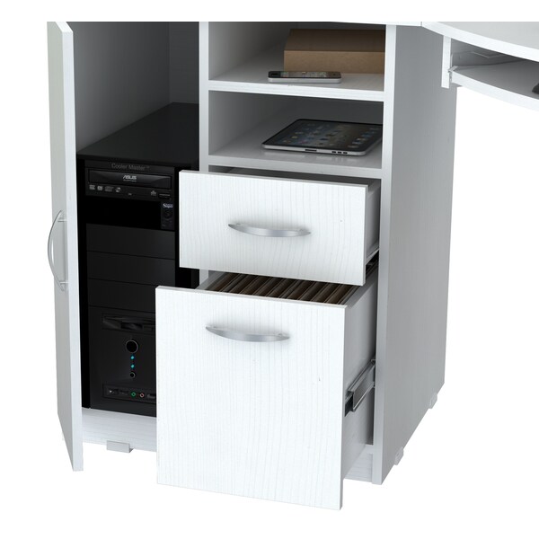 Corner Computer Desk 85.5 in. W Washed Oak 2 -Drawer with File Storage